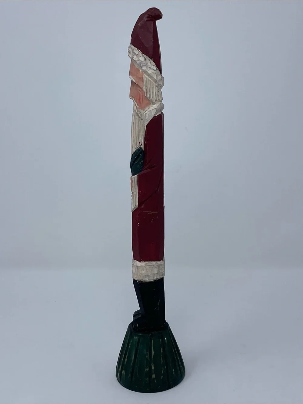Vintage Hand Carved Wood Pencil Skinny Santa Claus Christmas Folk Art 11.5